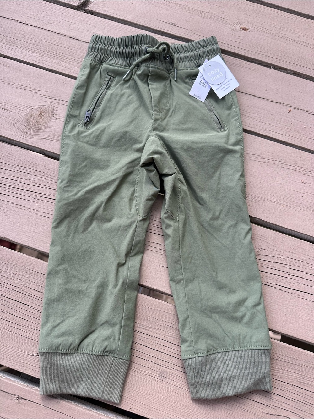 Baby Gap 3T Olive Green lined Pull-On Jogger Pants w zippered pockets
